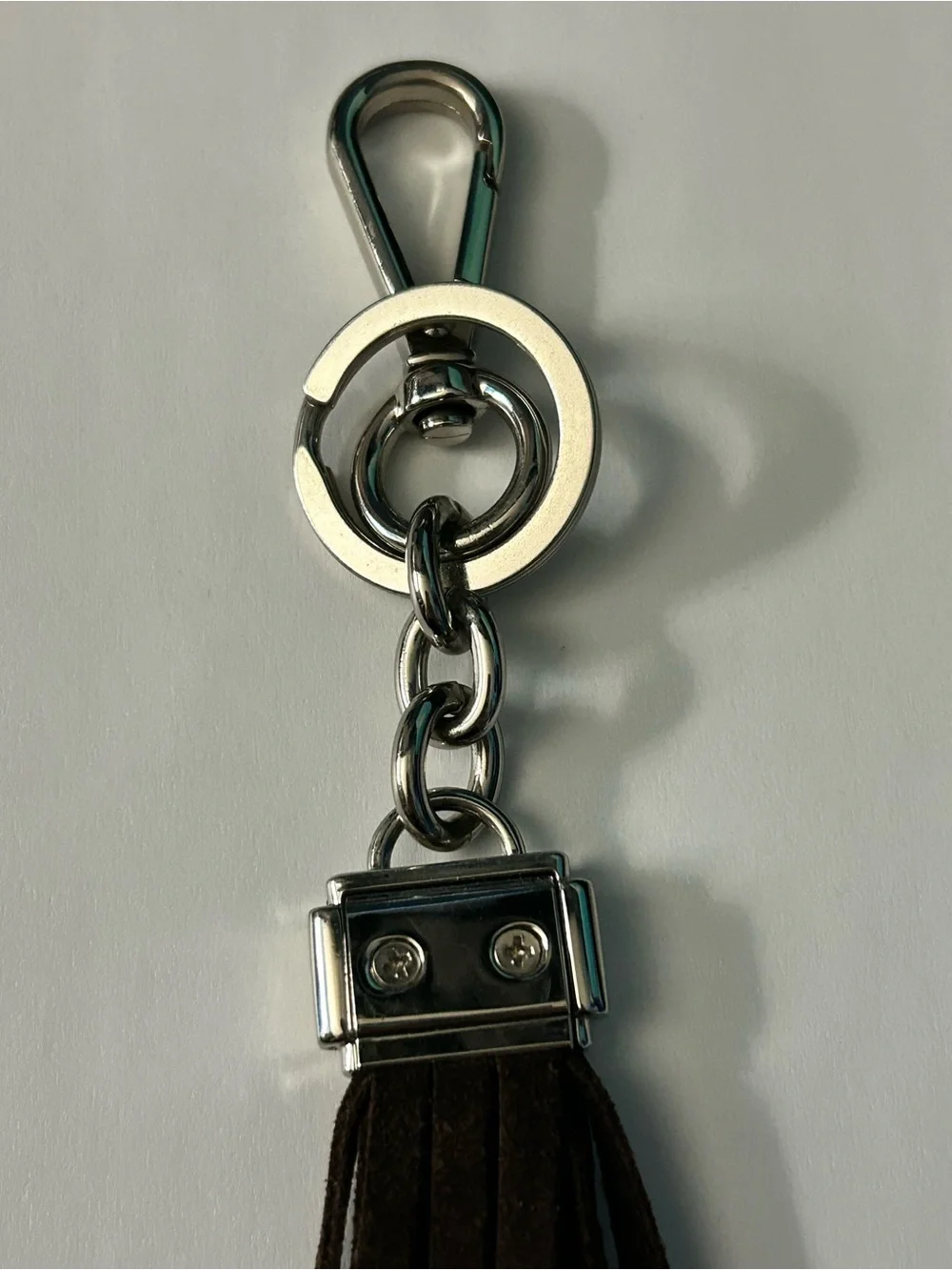 Tignanello Brown Suede Tassel Keychain & Silver Hardware